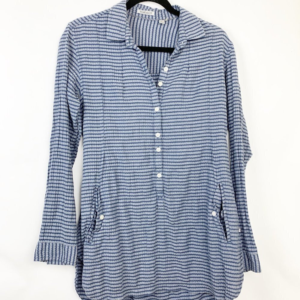 Toad & Co Navy Blue Striped Tunic Size Small
